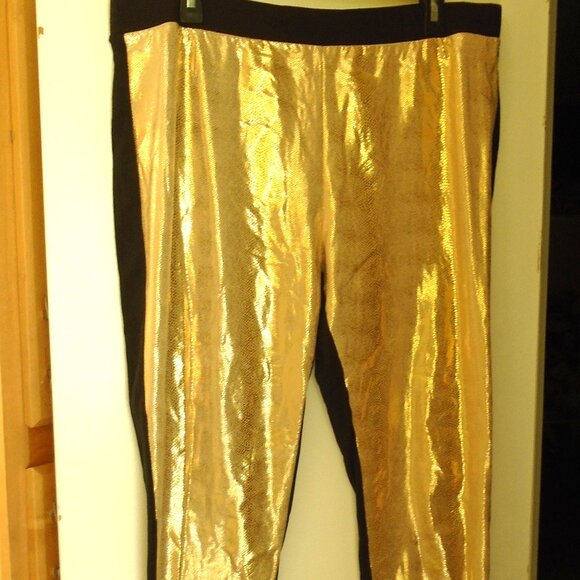 NEW LAST EXIT BLACK GOLD SNAKESKIN LEGGINGS LYCRA PANTS WOMENS SIZE XXL 2X - Picture 1 of 16
